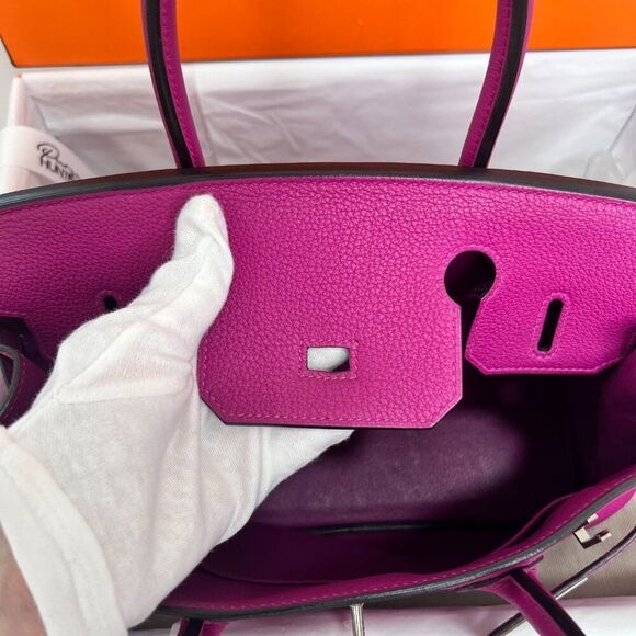 100% Authentic Hermès Birkin 30 in Rose Pourpre Togo with PHW Stamp A - Picture 13 of 14